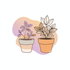 Small potted herbs doodle – basil and oregano vector art,herb plant vector, basil illustration, Mediterranean cooking herbs, Italian kitchen art, rustic home garden vector, la dolce vita lifestyle.