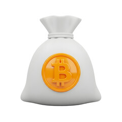 3d icon of money bag with bitcoin symbol, isolated on transparent background