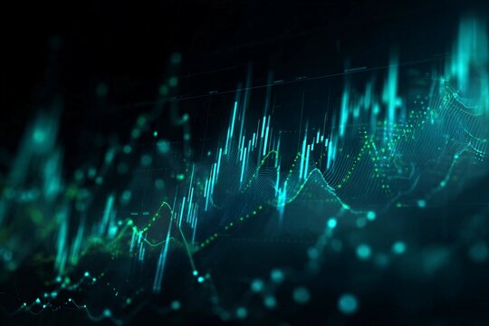 Digital data visualization showing fluctuating network performance metrics in a dark setting