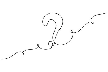 Question mark continuous one line drawing on white background minimalist curved and confusion outline vector illustration