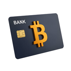 3d icon of credit card with bitcoin symbol and chip, isolated on transparent background
