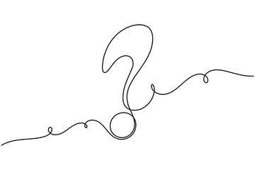Question mark continuous one line drawing on white background minimalist curved and confusion outline vector illustration