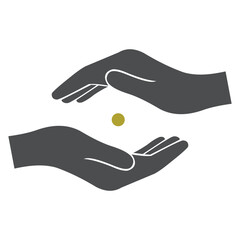 Creative design vector art of two cupped hands gently holding a small yellow orb, symbolizing care, protection, and delicate balance