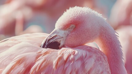 Fototapeta premium Flamingo resting among its flock