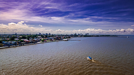 Riverside City Landscape Amazon River Mouth Macapá Amapa Seaside North Amazonian Waterfront Boats Scenic Fluvial Landscape Coast Brazil Nature Travel Tourism Regional Culture Navigation South America