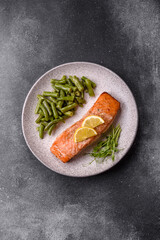 Fish, grilled salmon fillet, healthy food, seafood. Grilled salmon fillet as a background