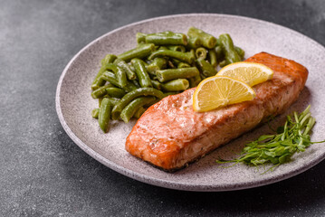 Fish, grilled salmon fillet, healthy food, seafood. Grilled salmon fillet as a background