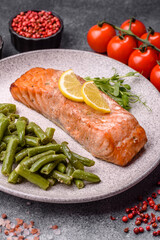 Fish, grilled salmon fillet, healthy food, seafood. Grilled salmon fillet as a background