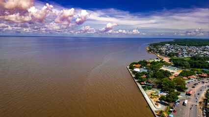 Riverside City Landscape Amazon River Mouth Macapá Amapa Seaside North Amazonian Waterfront Boats Scenic Fluvial Landscape Coast Brazil Nature Travel Tourism Regional Culture Navigation South America