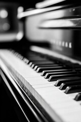 Piano keys in black and white showcase musical elegance and artistry in a quiet room setting