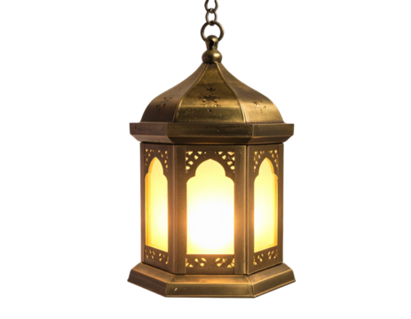 Hanging Islamic Lantern with Gentle Light Emission, Realistic Studio Lighting, Isolated