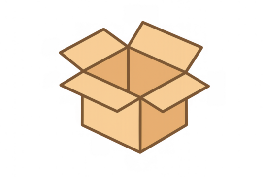 Empty open cardboard box vector illustration. Packaging for moving, shipping, delivery, or storing items. Transparent background