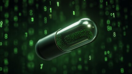 a mysterious sleek capsule floating in matrix space 