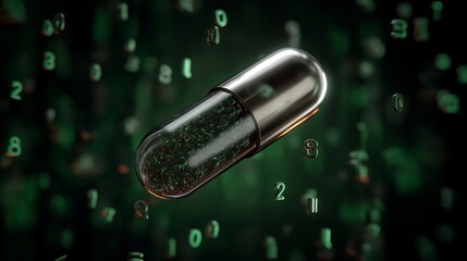 a mysterious sleek capsule floating in matrix space 