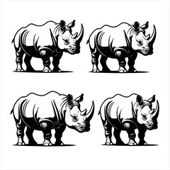 Obraz premium Vector art of four rhinoceros vector illustration for your design