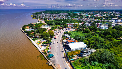 Riverside City Landscape Amazon River Mouth Macapá Amapa Seaside North Amazonian Waterfront Boats...