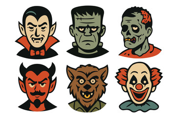 Halloween Vintage Monsters Vector Set