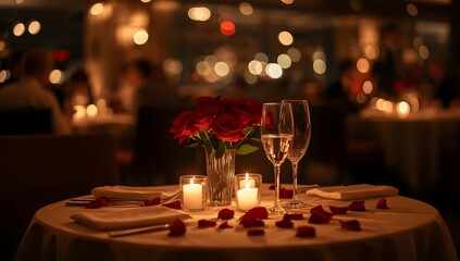 Dramatic candlelight dinner scene at night