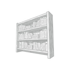 Line Art Bookshelf Filled with Various Books