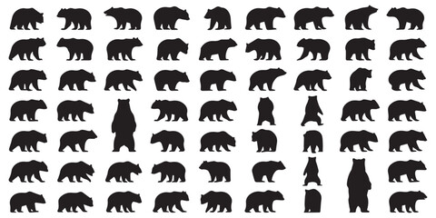 Collection of various bear silhouettes in multiple poses and styles vector