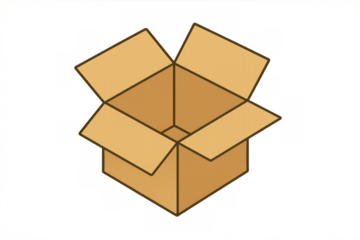 Open cardboard box graphic illustration presenting shipping, delivery, or moving concept on transparent background