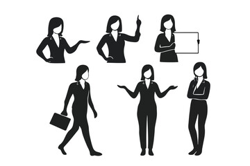 silhouettes Casual Businesswoman Poses Set