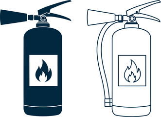 Fire extinguisher icon set set of two safety equipment symbols for fire prevention and emergency response