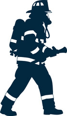 Heroic firefighter in protective gear ready for action at dusk emergency scene