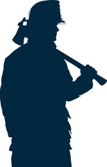 Silhouette of a firefighter in uniform carrying an axe over their shoulder ready for duty