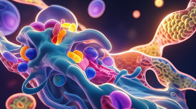 Abstract Immune System Cells and DNA – Conceptual Medical Illustration