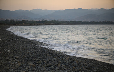 Beach and Sea with Mountains in Cyprus