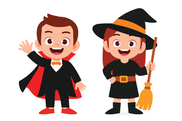 Kids in Halloween Costumes Vector