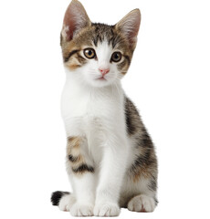 Fototapeta premium White and brown kitten sitting full body isolated on a transparent background