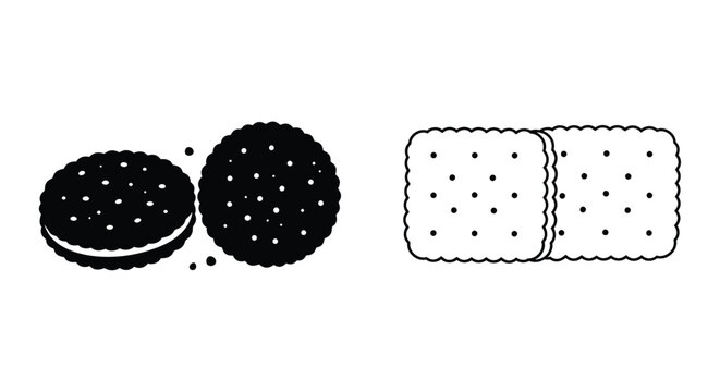 Simple black and white illustration of chocolate and vanilla cookies