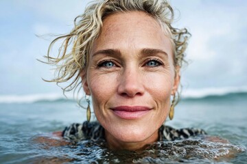 Woman enjoying the ocean waves while swimming peacefully in clear waters on a sunny day