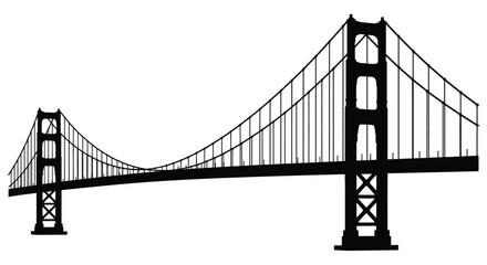 A striking black and white illustration of a suspension bridge design
