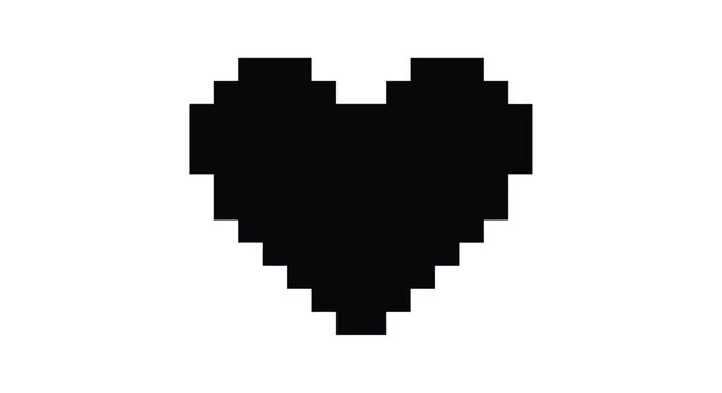 A simple black pixelated heart shape isolated on a white background - Powered by Adobe