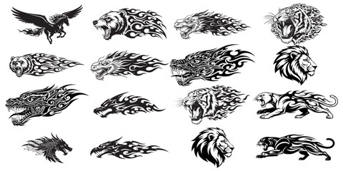 Majestic animal silhouettes collection for graphic design projects vector © Tarif