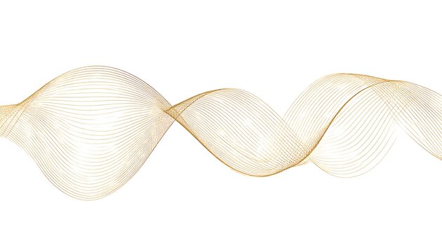 An elegant, flowing, abstract design composed of gold-colored, wavy lines against a crisp white background. The lines intertwine, creating a sense of movement