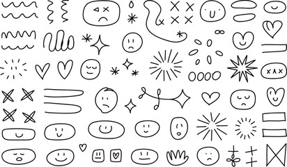 Doodle drawings with cute faces and stars design