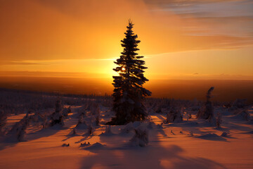 Christmas Tree Silhouette at Sunset