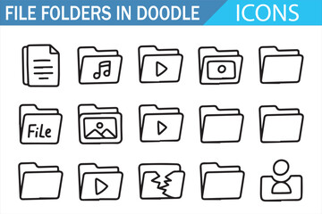 Editable doodle folder and file icon set for infographic and user interface design