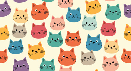 Obraz premium Colorful Cat Faces Pattern Design for Backgrounds and Prints.