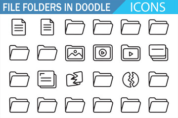 Hand drawn sketch icons showing folders, documents, and multimedia files
