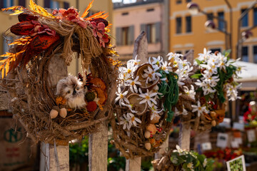 Autumn Wreath – Seasonal wreath with leaves, flowers , and fall colors.