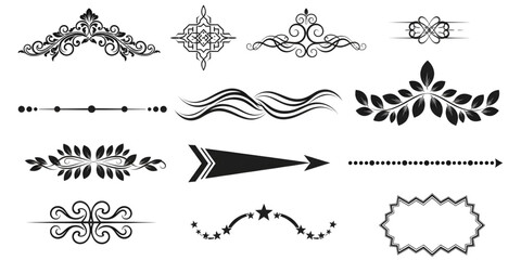 A collection of vintage and calligraphic text dividers and page ornaments for elegant graphic design.
