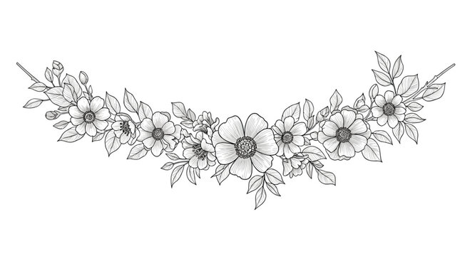 Elegant Hand-Drawn Floral Border Design with Delicate Flowers and Leaves Perfect for Invitations and Decorations. - Powered by Adobe