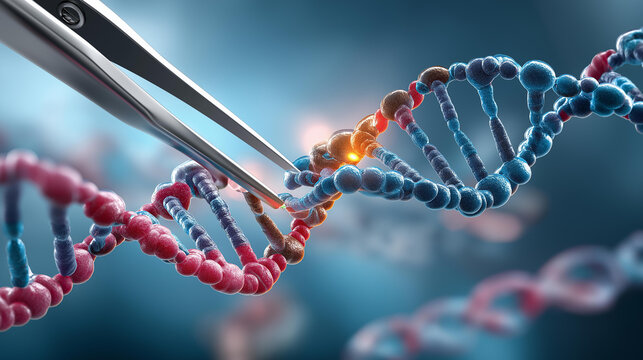 Gene editing with CRISPR in biotech, scientists altering DNA sequences, potential for disease eradication, ethical quandaries, lab scene with molecular models, high-tech biology, b