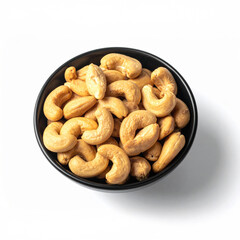 Roasted Cashew Nuts in a Black Bowl on White
