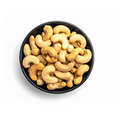 Cashew Nuts in a Black Bowl on White